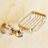 Accesorios de baño de latón de cristal de oro de lujo Conjunto de hardware de baño Jabonera de oro Soporte de toalla Secador de pelo Rack Papel Net 2 LJ201209