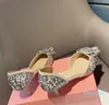 Nytt temperament Rhinestone Pearl Fairy Style Pointed Stiletto Grunt mun Low Heel Sandaler