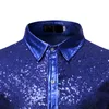 Shiny Gold Patchwork Sequic Shirt Men 2020ブランドスリムフィット長袖メンズドレスシャツDJクラブパーティーステージPROM Chemise Homme