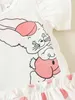 Baby Polka Dot & Cartoon Graphic Ruffle Trim Frilled Smock Dress SHE