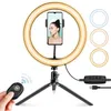 Verstelbare 10 inch LED-ringverlichting Dimbare Selfie Lamp Statief Mobiele Telefoon Houder voor Webcast YouTube Tiktok Schoonheid Make-up Equipment DHL
