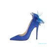 ドレスシューズレザーフロックロイヤルブルーの女性甘い花の紫色の結婚式の結婚式のバックヒールかわいい弓パンプス良い品質靴