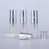100 stk / partij 3ml Draagbare Sample Spray Fles Transparet Glas Parfumfles Verstuiver Zilver Metalen Pomp Travel Fles Container 201013