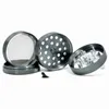 Hot Sell Tobacco Grinders 4 Lager Aluminium med handtag Multi Färger Högkvalitativ 2,5 tum Transparent Bottom Cover Herb Grinder