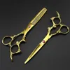 professional Japan 440c 6 '' gold dragon hair scissors haircut thinning barber haircutting cutting shears hairdressing 220125