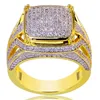 Gold Plated Rings For Mens Hiphop Ring Bling Iced Out Cubic Zircon Jewelry Ring