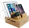 Bambusowy 5-szczelny uchwyt stojaka tabletu Tablet Tablet Pulpit Organizer do Zegarek Apple, iPhone, iPad, Iwatch Stand Cord Organizer Multi-Urządzenia Docking Station