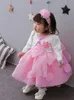 Conjunto Baby Girl Baptismo Vestido Princesa Princesa Batening Dresses Crianças vestido de vestido com jaqueta de banda de cabeça xaile lj201221