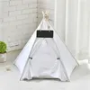 Pet Teepee Dog Cat Bed White Canvas Dog Cute House Tiendas de campaña portátiles para perros lavables para DogPuppy Cat Pet con cojín 201119