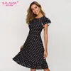 SFLAVOUR Sexy Taille Évider Femmes Robe D'été Oneck Dot Point Chic Robe Femme Slim Mode Aline D'été Robes T200613