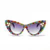 2021 color rhinestone cat eye sunglasses female trend diamond encrusted cateye sexy women glasses uv400 black lens