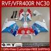 Bodys لهوندا RVF400R N30 V4 VFR400 R VFR400R 89-93 79NO.7 RVF VFR 400 RVF400 R 400RR 1989 1990 1991 1992 1993 VFR400RR VFR 400R 89 90 91 92 93 Fairing Kit Blue White