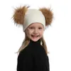 Doppelte Pompones Beanies Nette Mädchen Junge Baby Wintermütze für Kinder Mutter Warme Strickmütze Mädchen Jungen Casual Weiß Schwarz Beanie Y201024