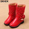 Skhek Kids Snow Boots Winter Style Cowhide Girls Korean Design Boots Высококачественная спортивная обувь кожа детские сапоги LJ201202