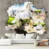 White Horse Broken Duvar Resmi Resimleri 3D Modern Yaratıcı dekorasyon Ev Dekorasyonu Duvar Stereo Kabartma Olmayan Dokuma 3D Duvar Boyama
