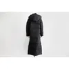 Women Hooded warm puffer zipper down jacket black navy blue Long thick section large size winter coat womens 201029