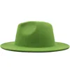 Mode vert lime avec fond jaune Jazz feutre chapeaux femmes hommes grand bord fausse laine Fedora chapeau Patchwork Panama Cowboy Cap2766375