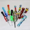 5pcs Hookahs Silicone Nectar with Titanium Nail Quartz Tips 14mm nector mini silicon tobacco pipes for oil rig glass bong