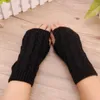 Luvas de inverno mulheres elegante mão aquecedor braço crochet knitting faux lã mitten luva sem dedos quente femme1