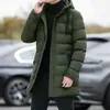 Long Puffer Kurtka Mężczyźni Jesień Parka z kaptur Koreański Moda Slim Fit Bawełna Wyściełana Ciepła Płaszcz Trendy 220105