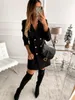 Dames Office Lady Blazer Jurk Casual Kleed Kraag A-Lijn Mini Jurken Robe Femme Lange Mouwen Knoppen Slanke Partij