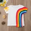 Lioraitiin 1-6 años niño nueva moda bebé niña verano camiseta manga corta Arco Iris impreso borla Patchwork algodón Tops G1224