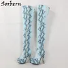 Sorbern Light Blue Python Boots Women Invisible Platform Shoe High Heel Mid Thigh Boot Female Shoes Customized Slim Fit Legs