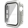 Couvercle de boîtier de montre en verre trempé pour Apple iWatch protecteur d'écran de pare-chocs coque PC Double diamant strass couverture appropriée 40mm 42mm 44mm 41mm 45mm 49mm