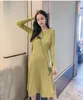 Ins корейский стиль женщины вязание платье 2020 осень зима с длинным рукавом мода тонкие эластичные женщины базовые midi платья d08204k y0118