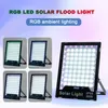 LED Solar Flood Light RGB White 60W 100W 200W 300W 400W Ambient Lighting with Remote Controller Christmas Lights Outdoor for Garden