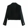 Za noir Double boutonnage recadrée Blazer femmes mode femmes Blazer à manches longues bureau dame affaires manteau femme rétro hauts 201201