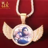 Angel Wing Pendant Custom Jewelry Gold Color Necklace for Women Copper Zircons Hip Hop Rock Street With Tennis Chain
