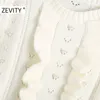 Zevity Women O Neck Agaric Lace Pearl Beading Knitting Sweater Meyal Chic Puff Sleeve Hollow Out Ruffles Pullover Tops S446 201221