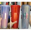 Venti 710ml 24oz Cup Mugs Double Wall Plastic Black Gold Oil Slick Gradient Pink Bling Studded Tumbler With Straw