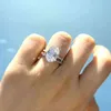 PANSYSEN 9ct Radiant Cut 9*1M lab Diamond Ring sets for Women Solid 925 Sterling Silver 18K Rose Gold Color Rings 211217