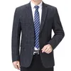 Uomo Giacca in tweed di lana Giacca in tessuto di lana scozzese Abito Blu navy Cammello Grigio Costumn Homme Colletto con risvolto Polsini Design con bottoni Cappotti 220310