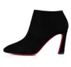 Zimowe luksusowe Eleonor damskie botki czarna skóra cielęca czerwone dolne buty szpiczasty nosek szpilki damskie botki wesele EU35-43, oryginalne pudełko
