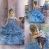 Cute Flower Girl Dresses For Wedding Spaghetti Lace Floral Appliques Tiered Skirts Girls Pageant Dress Kids Birthday Party Gowns EE