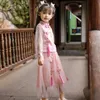 Girls Chinese National Style Sets Dresses+Coat 2PCS Suit Traditional Tang Dynasty Girl Performance Princess Embroidery
