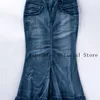 Vintage duży ogon ryby Denim kobiety spódnica nie rozciągliwy piętro długość Maxi długa spódnica syrenka trąbka imperium dżinsy z wysokim stanem J9D792 T200712