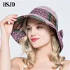 Böhmen kvinnlig tyg sol hat anti-uv bred brim strandhatt sommar ny mode bowknot fällbar sol hattar kvinnor hink hatt y200714