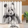 Tende da doccia Pittura a inchiostro Panda Tende da bagno Impermeabili e antimuffa con 12 ganci Poliestere lavabile Eco-Friendly T200711