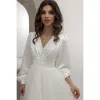 2022 Longues manches de poète Robes de mariée Simple Boho Beach Robe de mariée Satin Tea Longueur V ecoule Col personnalisé Made Plus Taille Vestidios de Novia