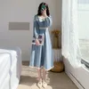 Langarm Kleid Frauen Herbst Retro Mode Französisch Romantik Damen Empire Vestidos Weiche Urlaub Rüschen Ins Femme A-linie Sommerkleid Y0118