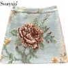 Svoryxiu 2021 Runway Designer Autumn Winter Vintage A-Line Mini Skirt Women's Manual Crystal Beaded Flower Print Jacquard Skirt