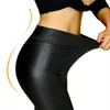 Lederen glanzende sexy leggings voor vrouwen Vadim zomer hoge taille zwart elasty faux broek mujer ropa