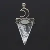 JLN Vintage Style Couronne Lune Triangle Pierre Pendentif Argent Antique Pierres Semi-précieuses Ovale Labradorite Perle Avec Chaîne En Cuir Collier Pour Hommes Femmes Bijoux