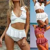 2019 New Dropship Mulheres Bikini Dois Peça Ruffle High cintura maiô push ups preenchido sutiã Swimwear Beachwear # 0215 A # 487 Y200708