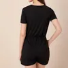 섹시한 지퍼 반소매 바지 바느질 반바지 Bodysuit Playsuit 캐주얼 블랙 여성 Jumpsuit 섹시한 반바지 Rompers 2020 T200704