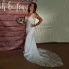 2022 Boho Beach Sereia Vestidos de Noiva de Longo Trem V-Neck Appliques Lace Keyhole Back Trompete Vestidos de Noiva Feito Personalizado Noiva Vestido de Noiva